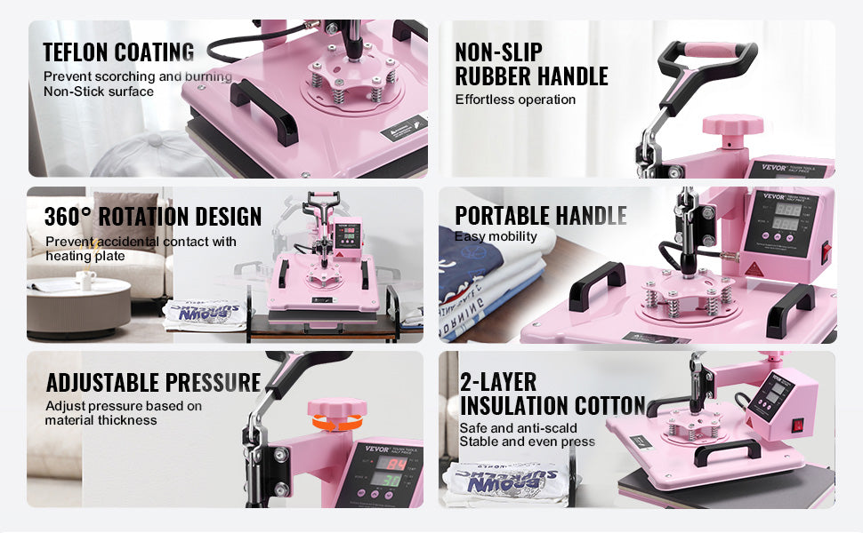 SucceBuy 8-in-1 Heat Press Machine — 360° Swing Away, 12x15" or 15x15", T-Shirts, Mugs, Hats & Plates