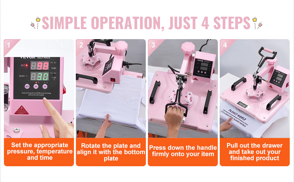 SucceBuy 8-in-1 Heat Press Machine — 360° Swing Away, 12x15" or 15x15", T-Shirts, Mugs, Hats & Plates