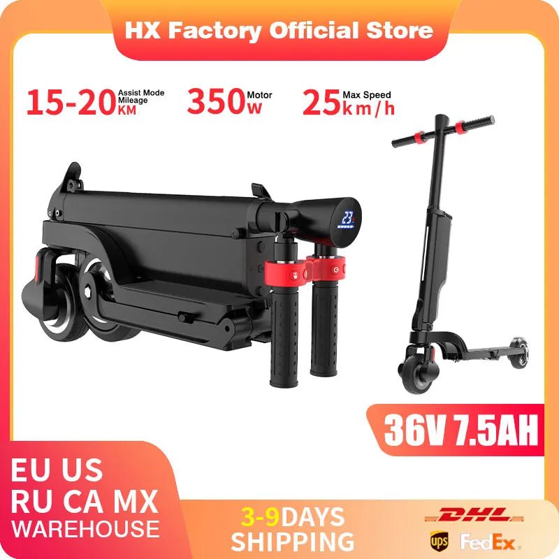 HX X6 Foldable Electric Scooter — 350W, 25 km/h, 36V, 5.5" Tires, Disc Brake, IPX54 for Adults - Authority Asset Brand