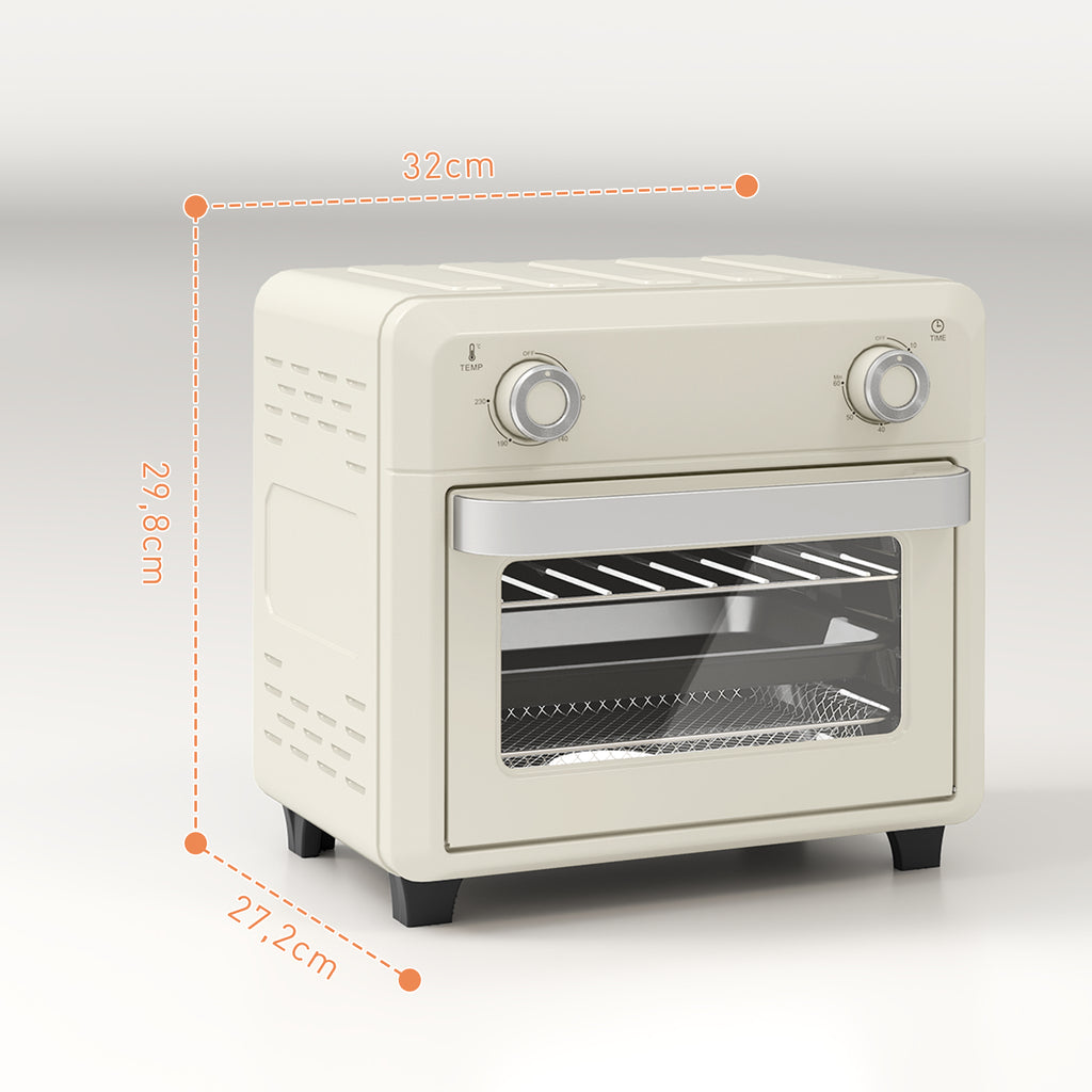 HOMCOM 10L Mini Hot Air Oven & Oil-Free Deep Fryer – 60-Min Timer, 80-230°C, Plate & Baking Grid, Cream