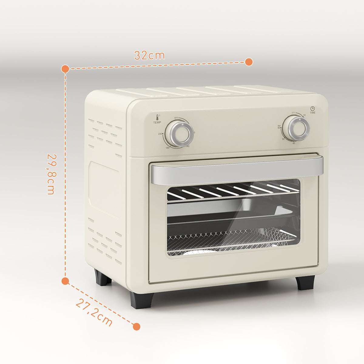 HOMCOM 10L Mini Hot Air Oven & Oil-Free Deep Fryer – 60-Min Timer, 80-230°C, Plate & Baking Grid, Cream