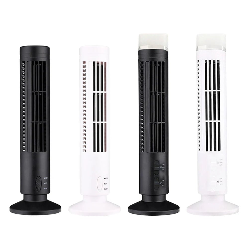 LED Bladeless Tower Fan — USB Powered, 2-Speed, Safe for Kids & Pets, Space-Saving Design - Authority Asset Brand
