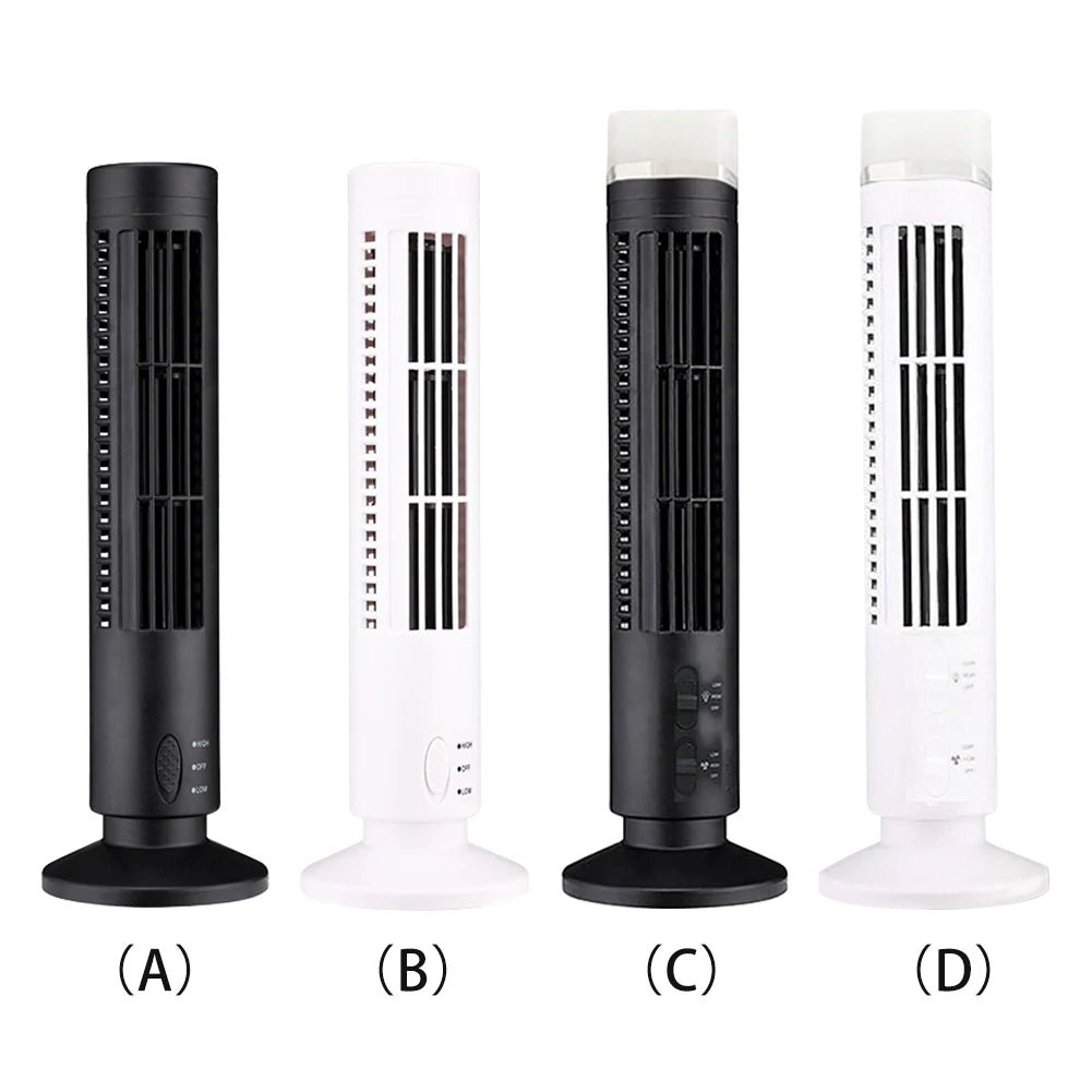 LED Bladeless Tower Fan — USB Powered, 2-Speed, Safe for Kids & Pets, Space-Saving Design - Authority Asset Brand