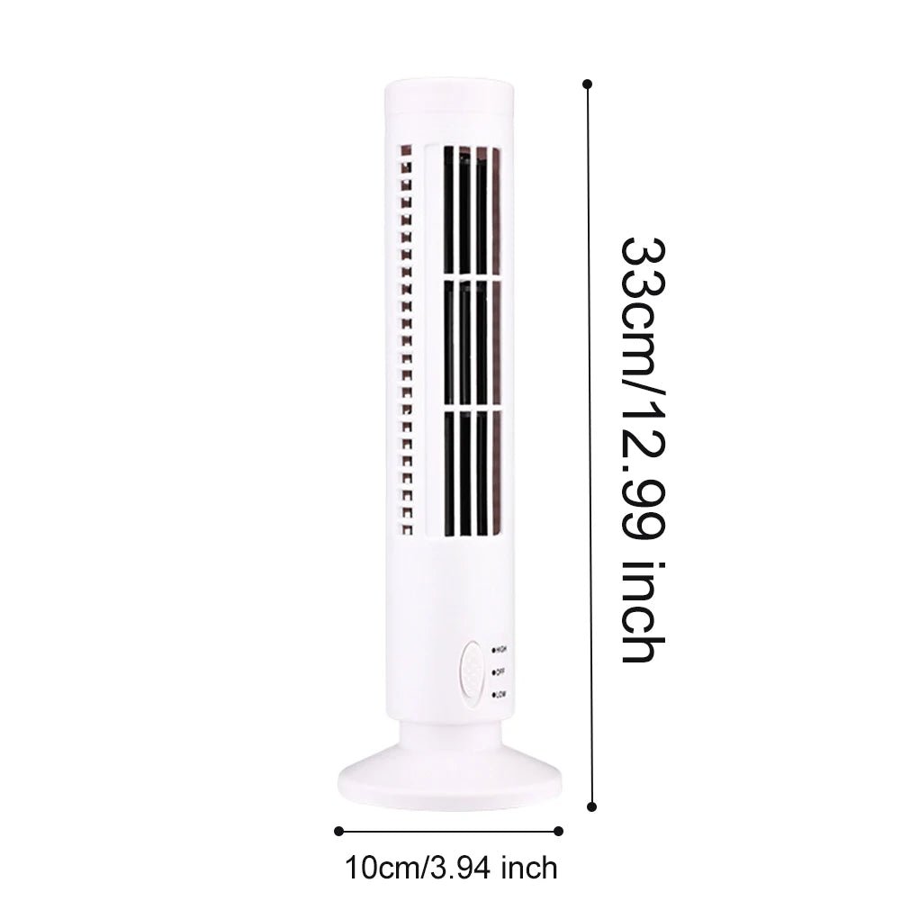 LED Bladeless Tower Fan — USB Powered, 2-Speed, Safe for Kids & Pets, Space-Saving Design - Authority Asset Brand