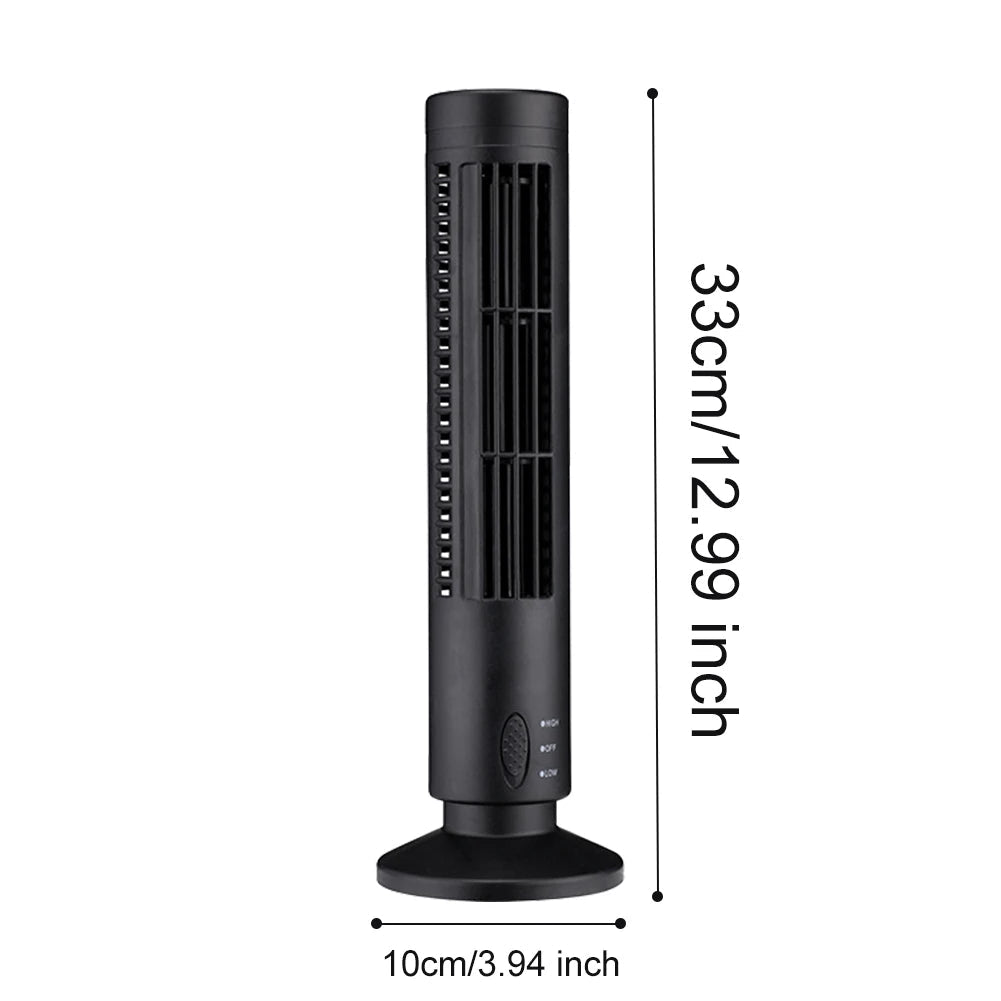 LED Bladeless Tower Fan — USB Powered, 2-Speed, Safe for Kids & Pets, Space-Saving Design - Authority Asset Brand