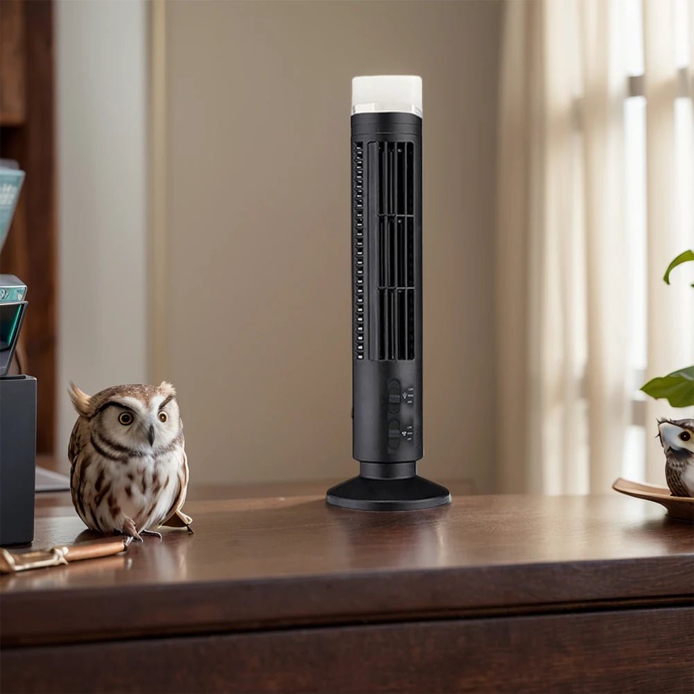 LED Bladeless Tower Fan — USB Powered, 2-Speed, Safe for Kids & Pets, Space-Saving Design - Authority Asset Brand