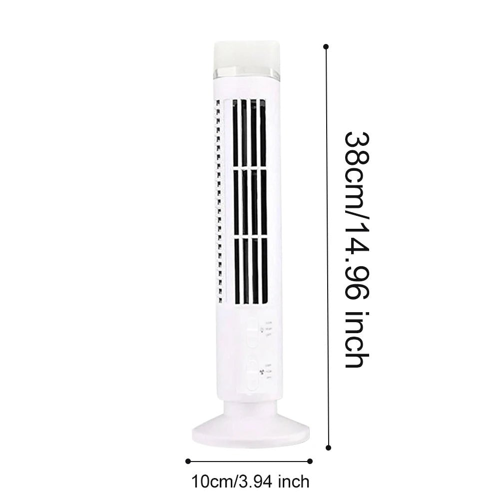 LED Bladeless Tower Fan — USB Powered, 2-Speed, Safe for Kids & Pets, Space-Saving Design - Authority Asset Brand