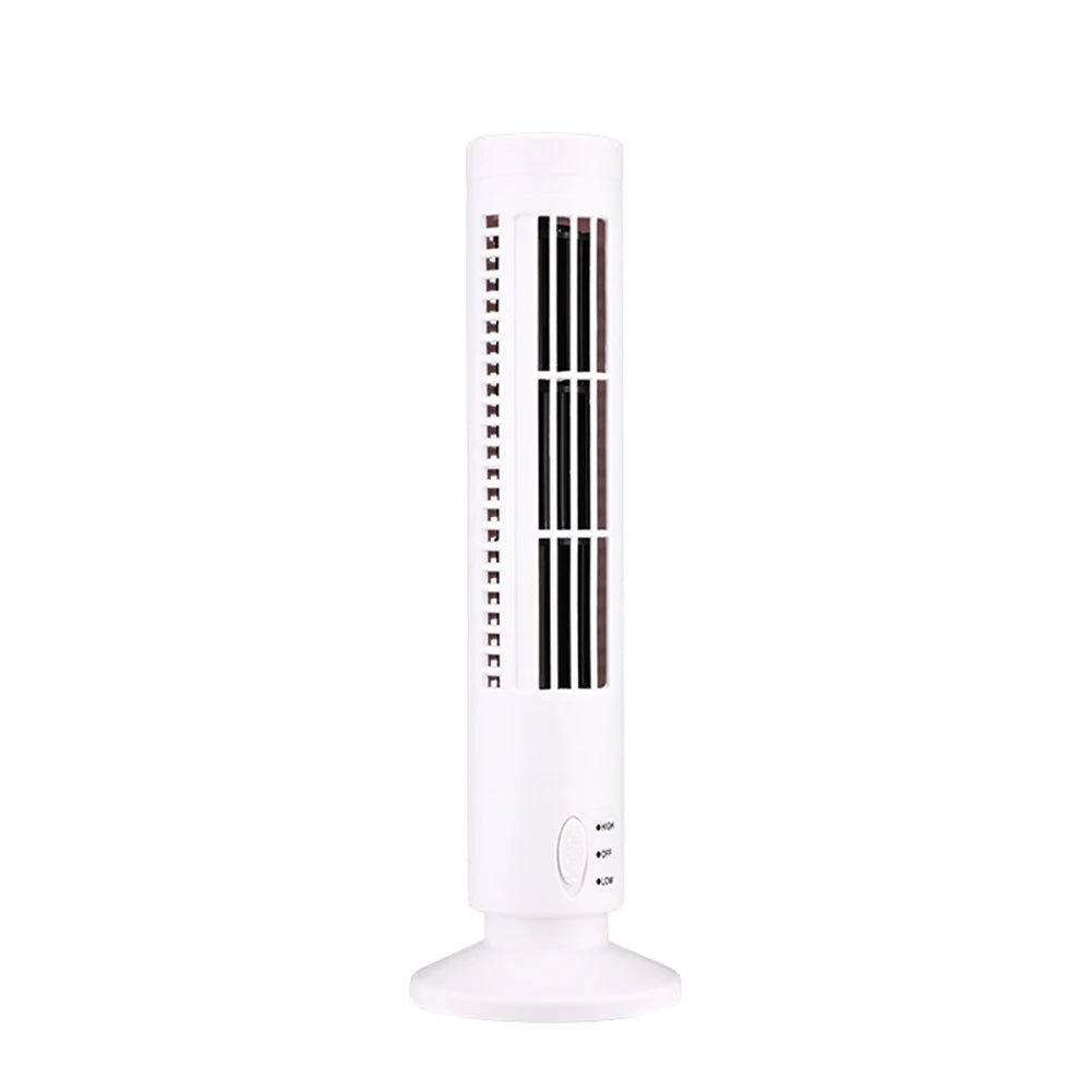 LED Bladeless Tower Fan — USB Powered, 2-Speed, Safe for Kids & Pets, Space-Saving Design - Authority Asset Brand