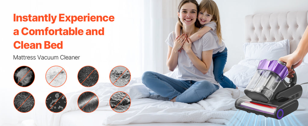 SucceBuy Mattress Vacuum Cleaner – 18Kpa Suction, Dual Dust Bin, HEPA Filter, Heating & Ultrasound