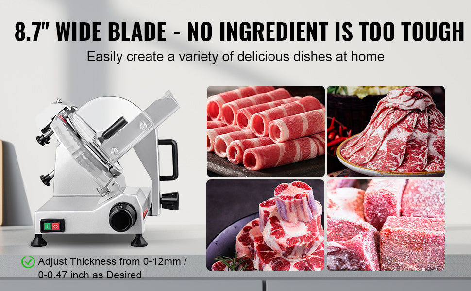 Electric Meat Slicer 8"/10" — Carbon Steel Blade, Adjustable Thickness for Deli, Meat & Cheese