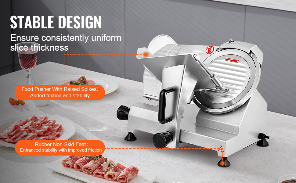 Electric Meat Slicer 8"/10" — Carbon Steel Blade, Adjustable Thickness for Deli, Meat & Cheese