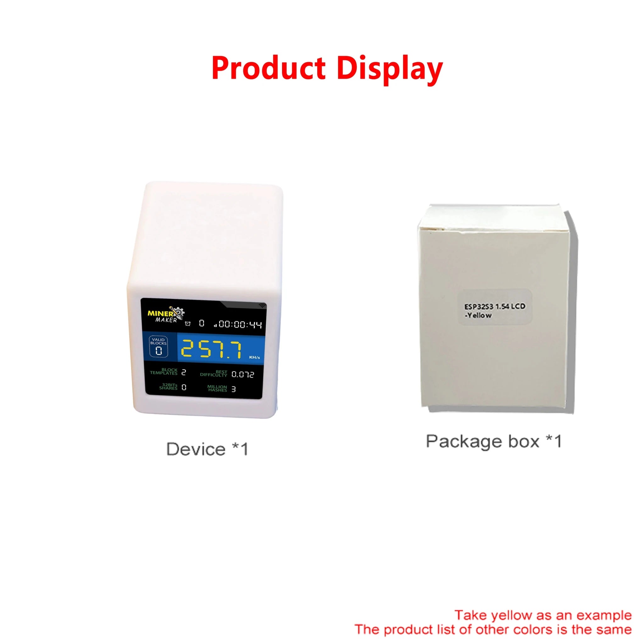 MINER MAKER USB Bitcoin Solo Miner — 1W Low Power ESP32 WiFi with 1.54" Desktop Clock Display - Authority Asset Brand