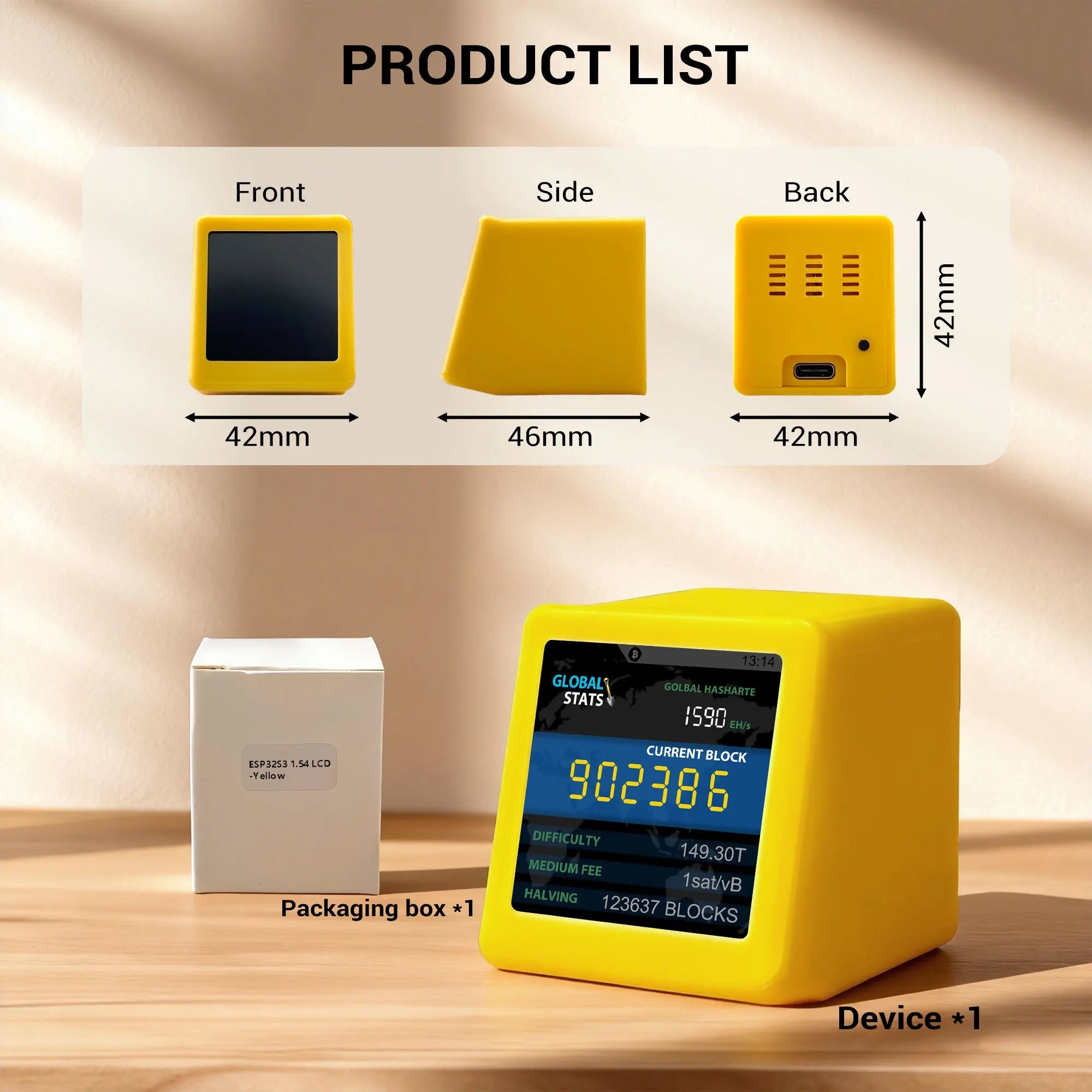 MINER MAKER USB Bitcoin Solo Miner — 1W Low Power ESP32 WiFi with 1.54" Desktop Clock Display - Authority Asset Brand