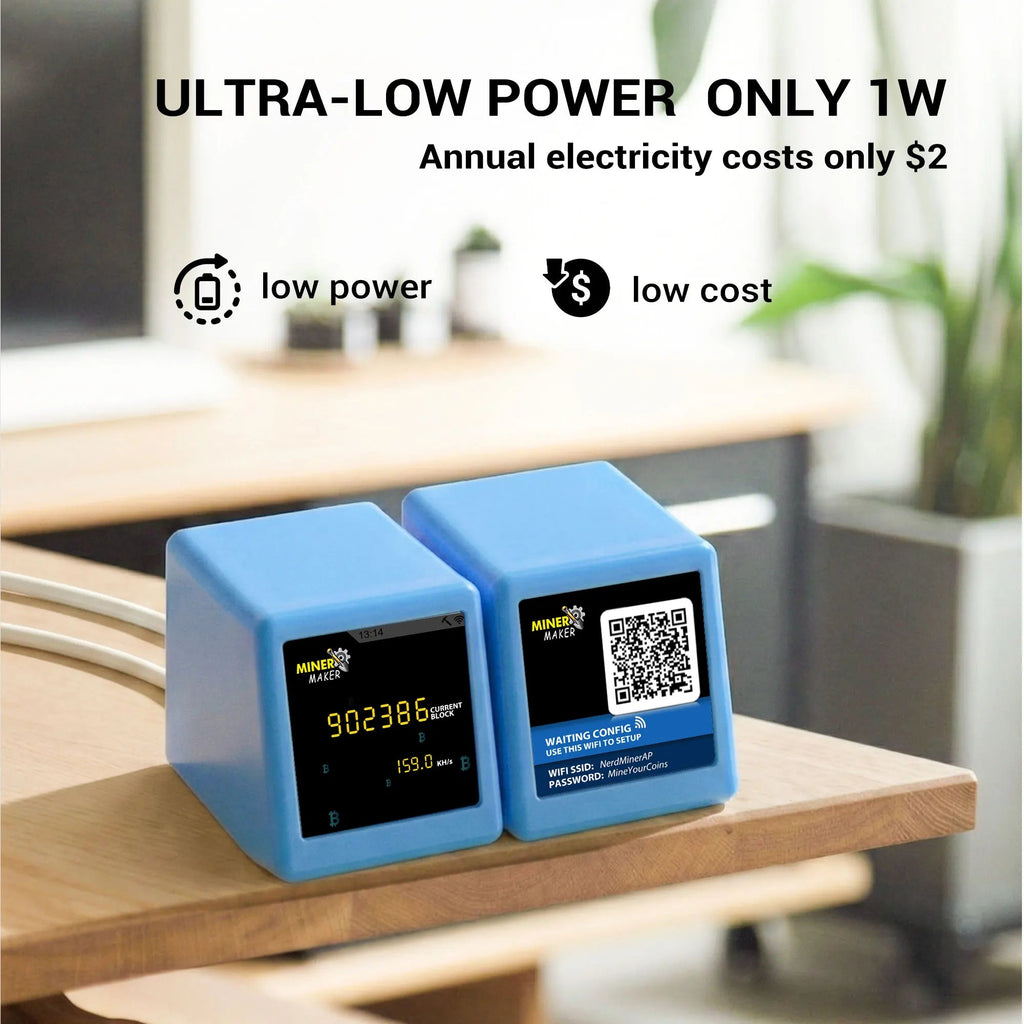 MINER MAKER USB Bitcoin Solo Miner — 1W Low Power ESP32 WiFi with 1.54" Desktop Clock Display - Authority Asset Brand