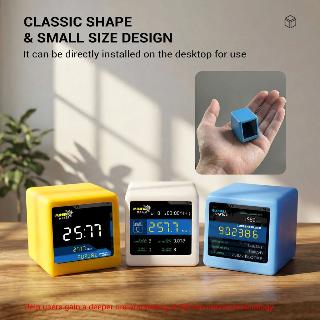 MINER MAKER USB Bitcoin Solo Miner — 1W Low Power ESP32 WiFi with 1.54" Desktop Clock Display - Authority Asset Brand