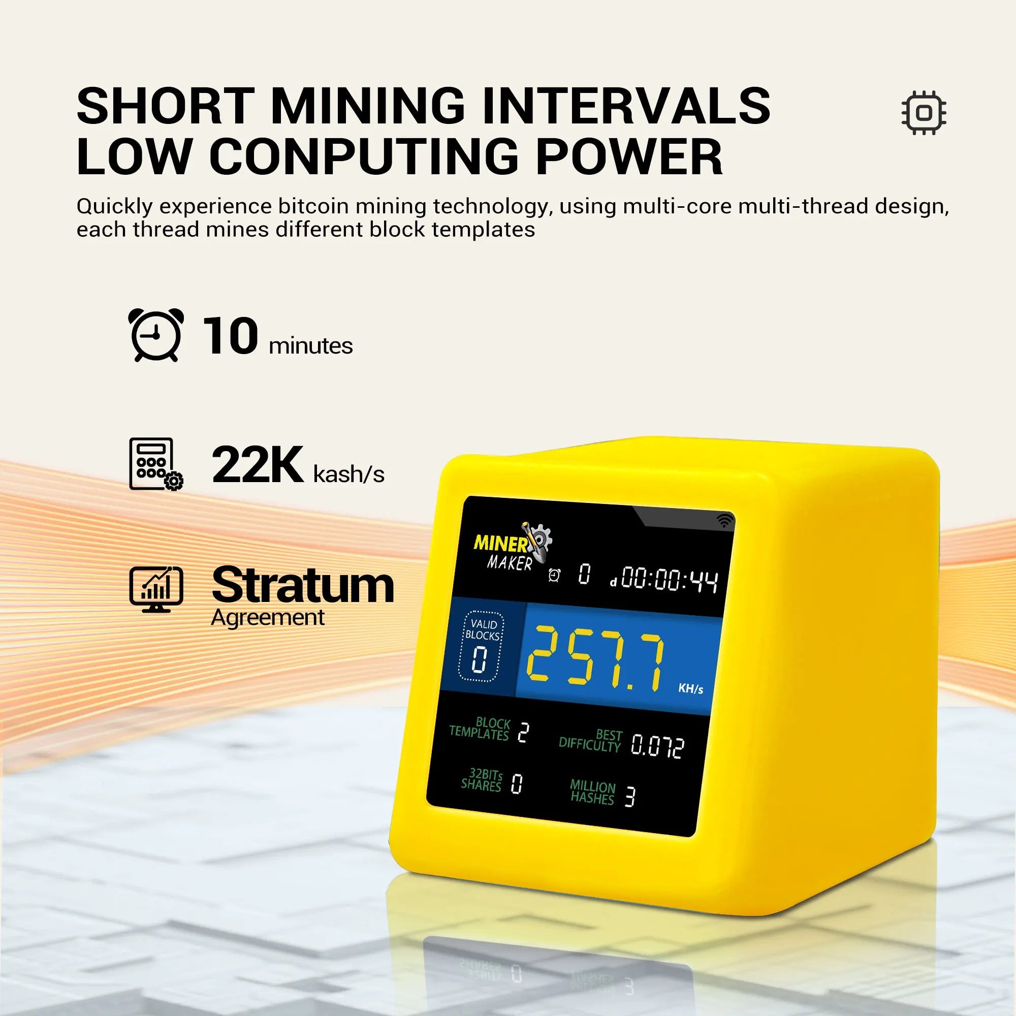 MINER MAKER USB Bitcoin Solo Miner — 1W Low Power ESP32 WiFi with 1.54" Desktop Clock Display - Authority Asset Brand