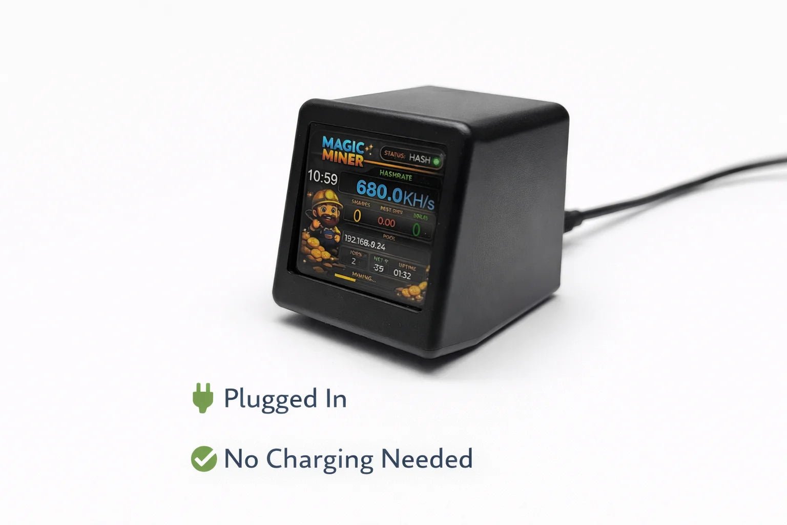 Mini High-Speed Bitcoin Solo Miner — WiFi USB-Powered Real-Time Hashrate Display - Authority Asset Brand