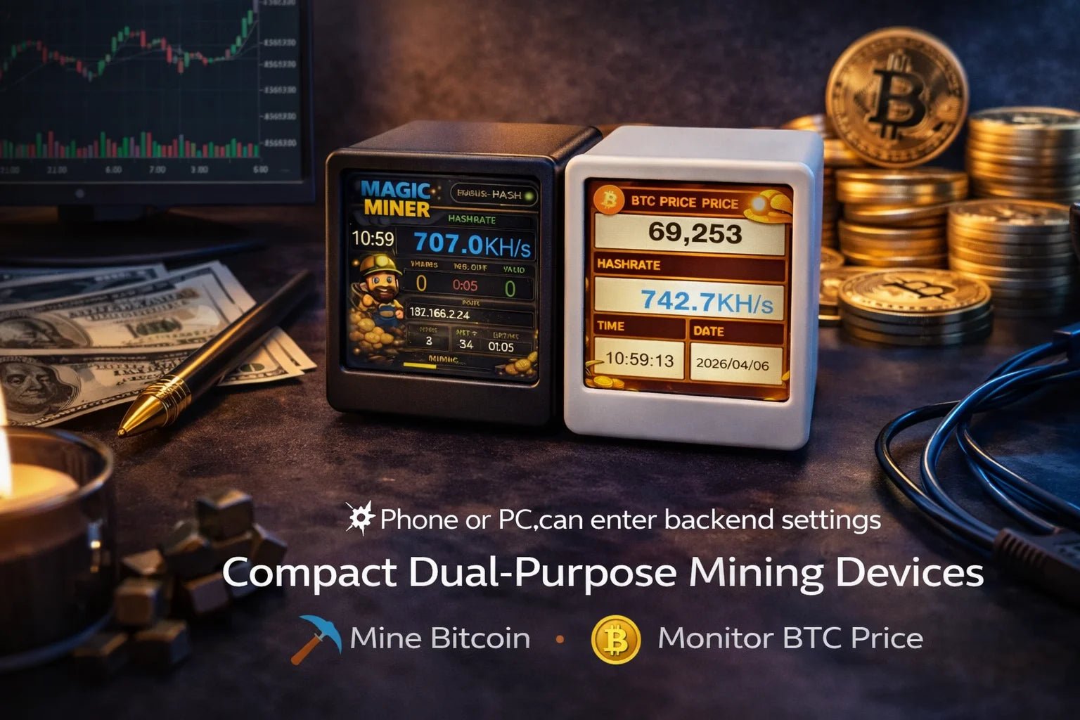 Mini High-Speed Bitcoin Solo Miner — WiFi USB-Powered Real-Time Hashrate Display - Authority Asset Brand