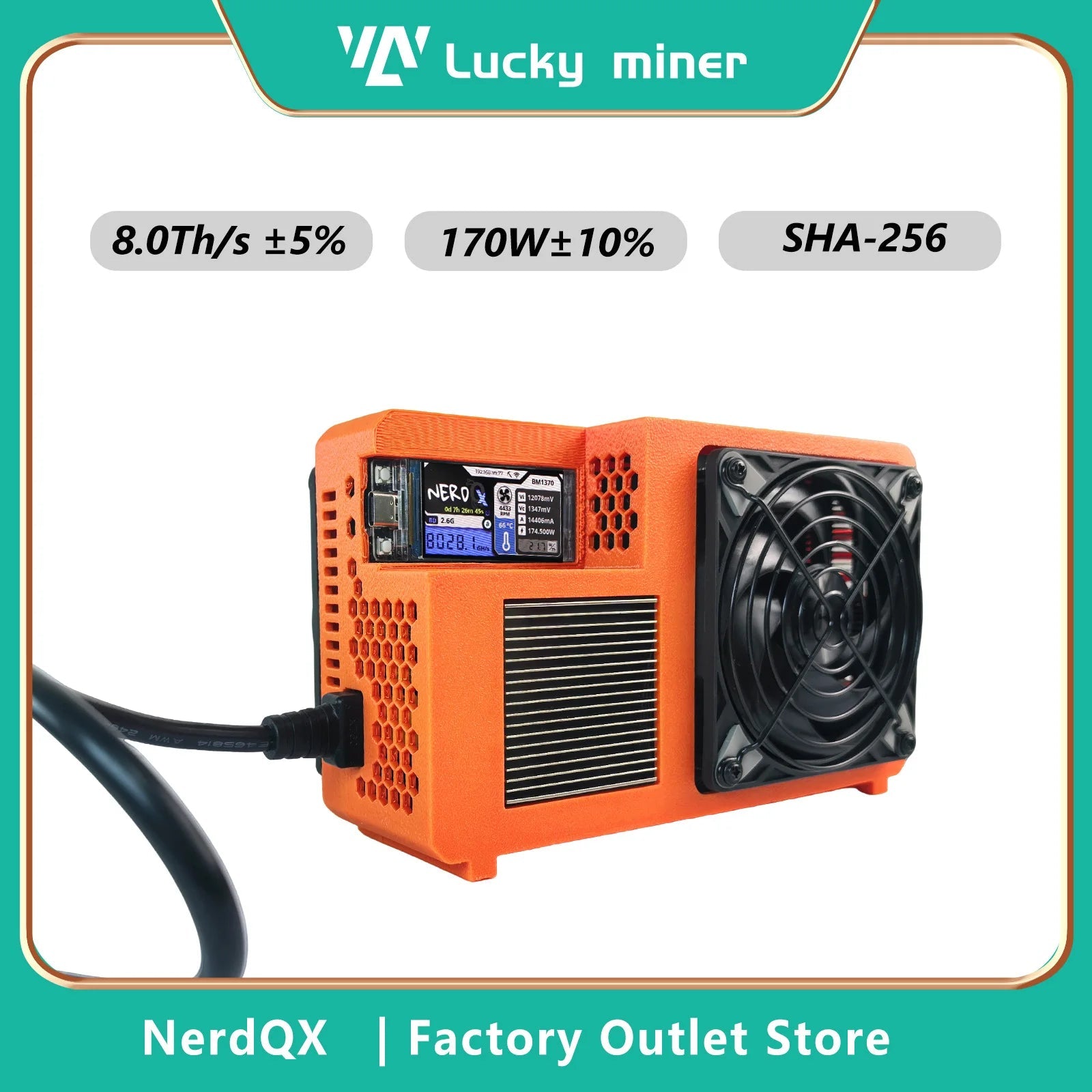 NerdQX Bitcoin Solo Miner — 8TH/s BM1370 Open Source Mini ASIC Personal Blockchain Miner - Authority Asset Brand
