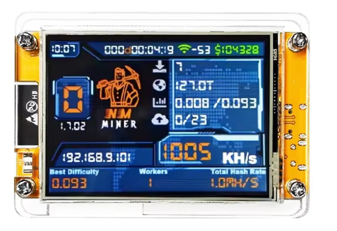 NMMiner NerdMiner V2 Bitcoin Solo Lottery Miner — 1010KH/s High-Performance ESP32 with Display - Authority Asset Brand
