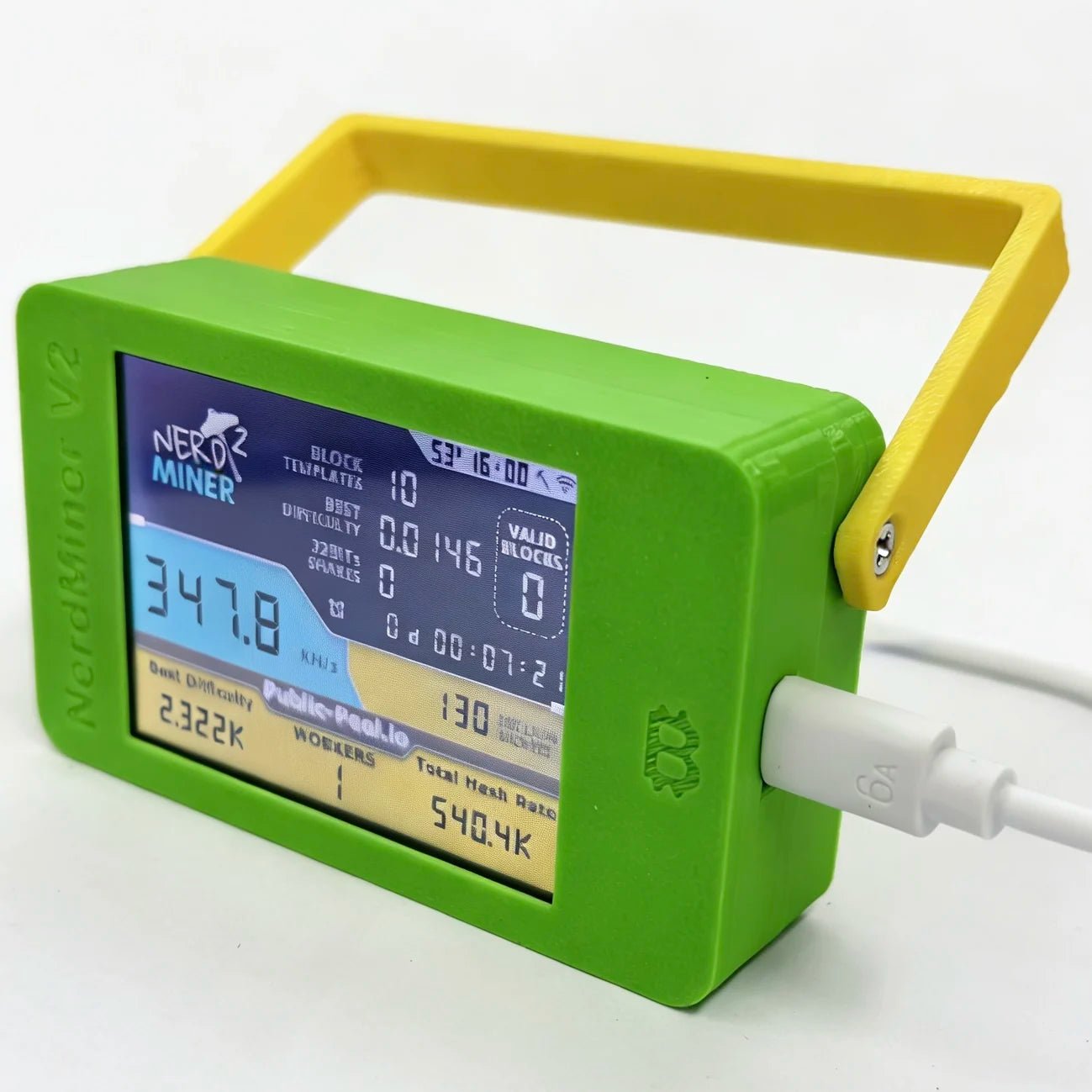 NMMiner NerdMiner V2 Bitcoin Solo Lottery Miner — 350KH/s with 2.8" Display & Stand - Authority Asset Brand