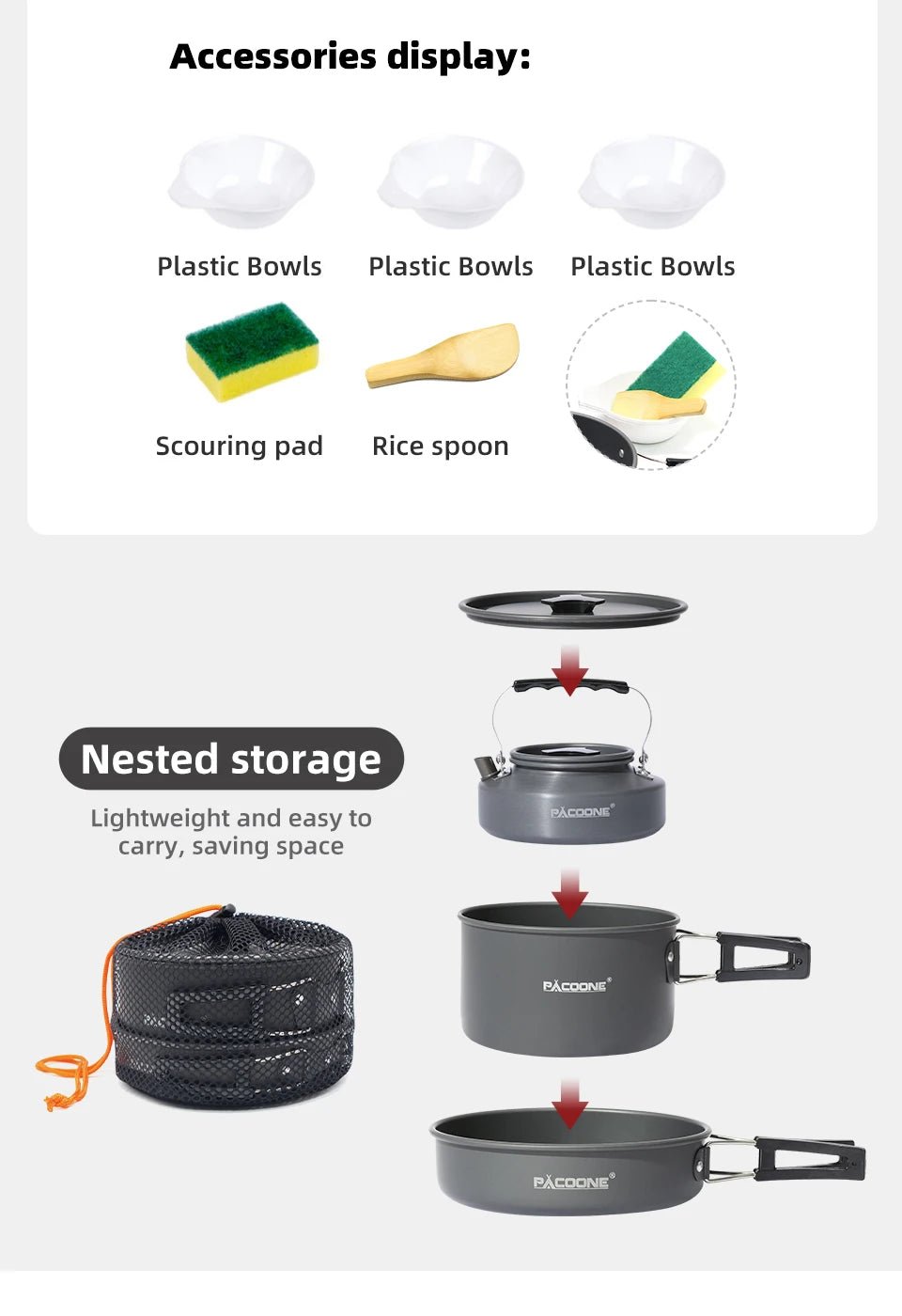 PACOONE Camping Cookware Set — Portable Outdoor Pot, Pan, Kettle & Tableware Kit - Authority Asset Brand