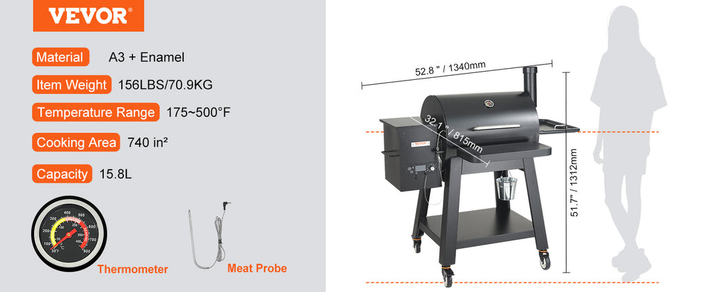 SucceBuy Portable Charcoal & Propane Smoker Grill | 840 Sq. In., Cover & Cart, PID Temp Control 175–500°F, CE Certified