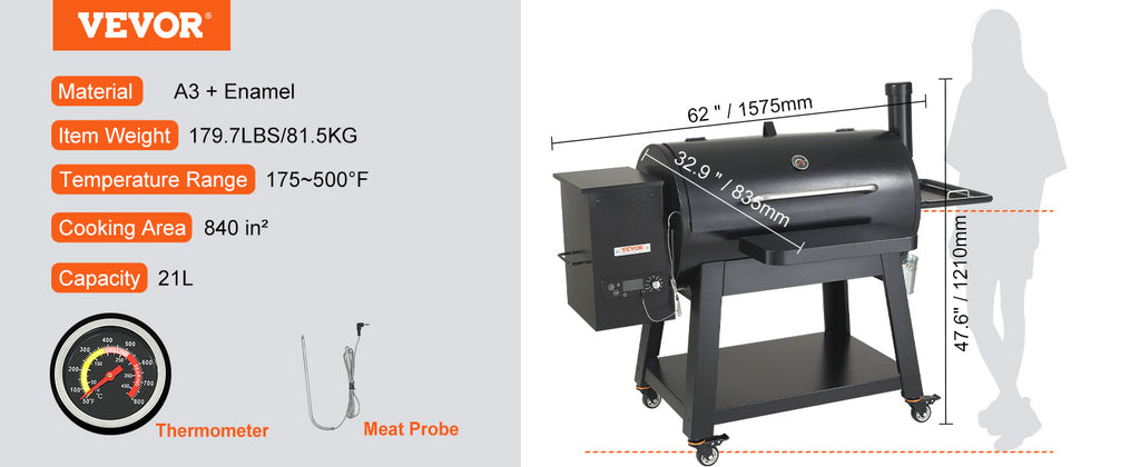 SucceBuy Portable Charcoal & Propane Smoker Grill | 840 Sq. In., Cover & Cart, PID Temp Control 175–500°F, CE Certified