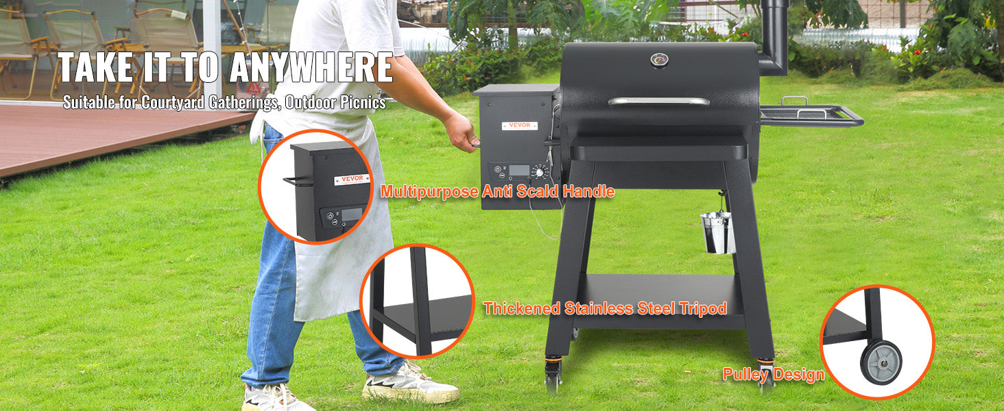 SucceBuy Portable Charcoal & Propane Smoker Grill | 840 Sq. In., Cover & Cart, PID Temp Control 175–500°F, CE Certified