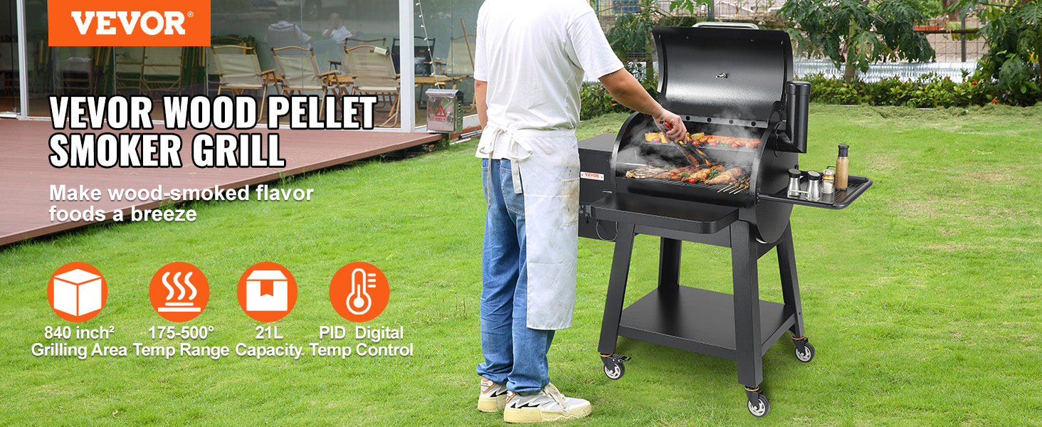 SucceBuy Portable Charcoal & Propane Smoker Grill | 840 Sq. In., Cover & Cart, PID Temp Control 175–500°F, CE Certified