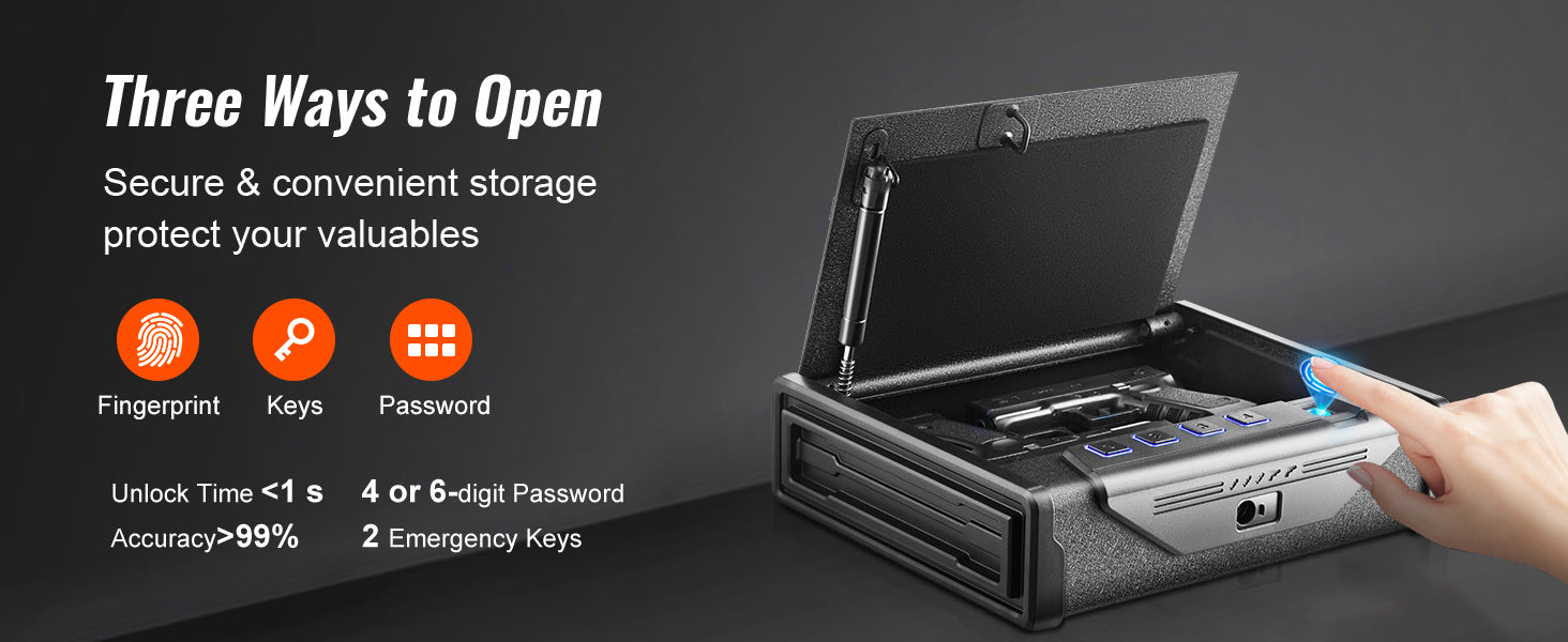 SucceBuy Pistol Safe — Q235 Steel, 3-Way Quick Access, Biometric Fingerprint, LED, Silent Mode