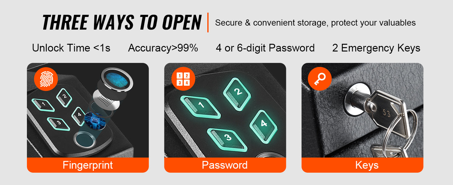SucceBuy Pistol Safe — Q235 Steel, 3-Way Quick Access, Biometric Fingerprint, LED, Silent Mode