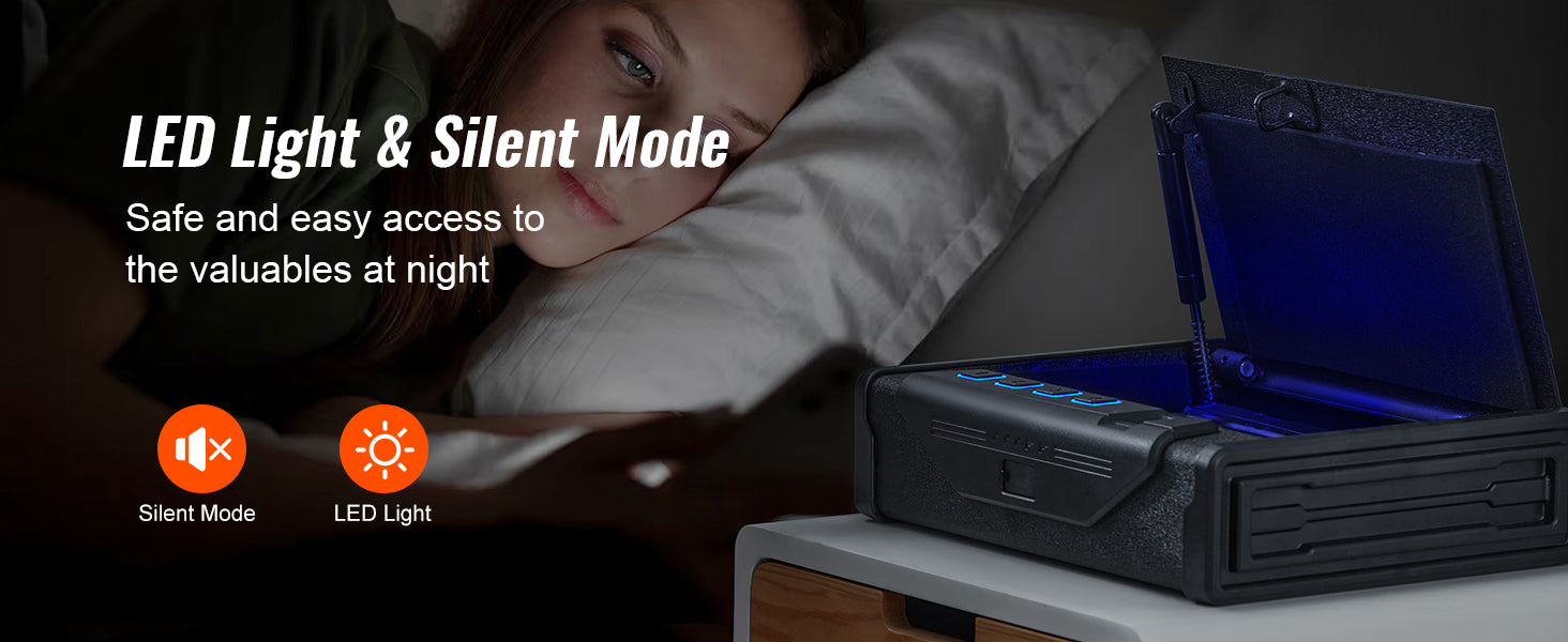 SucceBuy Pistol Safe — Q235 Steel, 3-Way Quick Access, Biometric Fingerprint, LED, Silent Mode