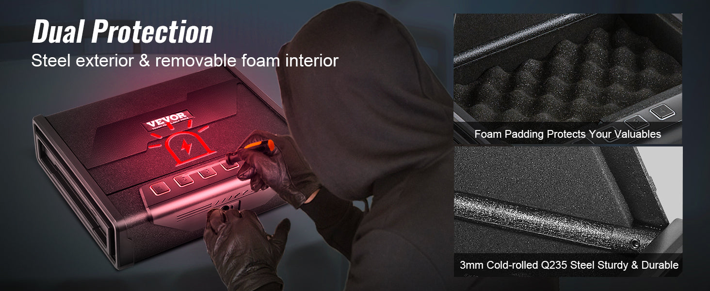 SucceBuy Pistol Safe — Q235 Steel, 3-Way Quick Access, Biometric Fingerprint, LED, Silent Mode