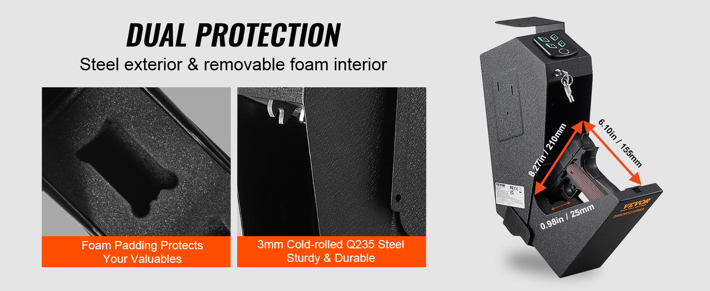 SucceBuy Pistol Safe — Q235 Steel, 3-Way Quick Access, Biometric Fingerprint, LED, Silent Mode