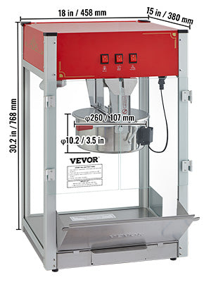 Commercial Electric Popcorn Maker 8/12oz — Automatic Popper with SUS304 Heating Tube