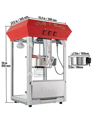 Commercial Electric Popcorn Maker 8/12oz — Automatic Popper, SUS304 Heating Tube (v2)