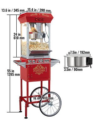 Commercial Electric Popcorn Maker 8/12oz — Automatic Popper, SUS304 Heating Tube (v2)