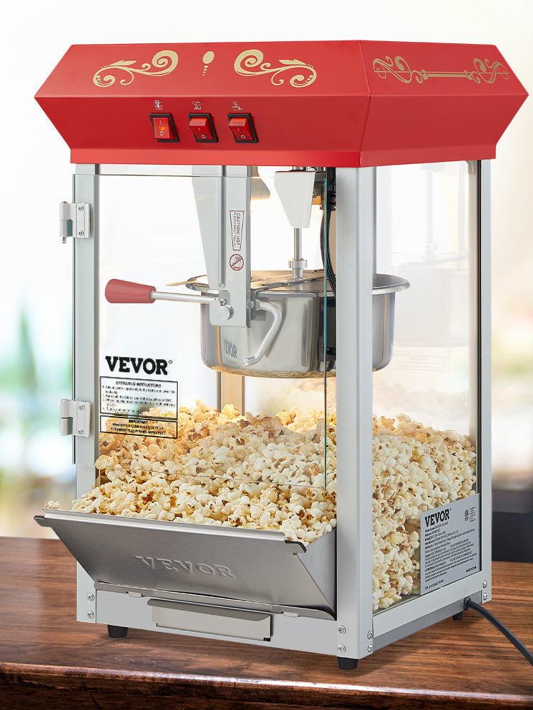Commercial Electric Popcorn Maker 8/12oz — Automatic Popper, SUS304 Heating Tube (v2)