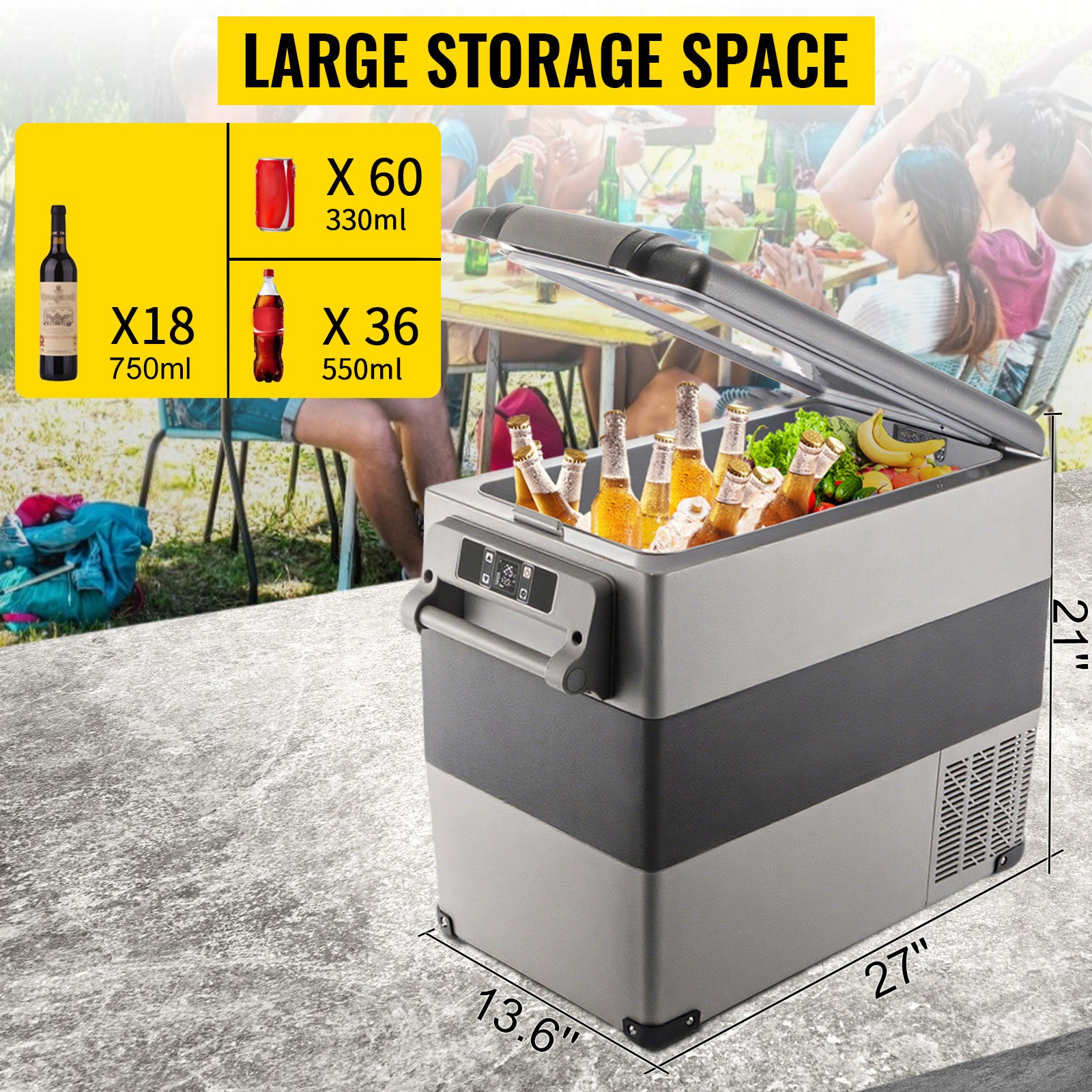 SucceBuy Portable Car Refrigerator & Freezer – 20L-55L, 12V/24V Compressor Cooler for Camping & Travel