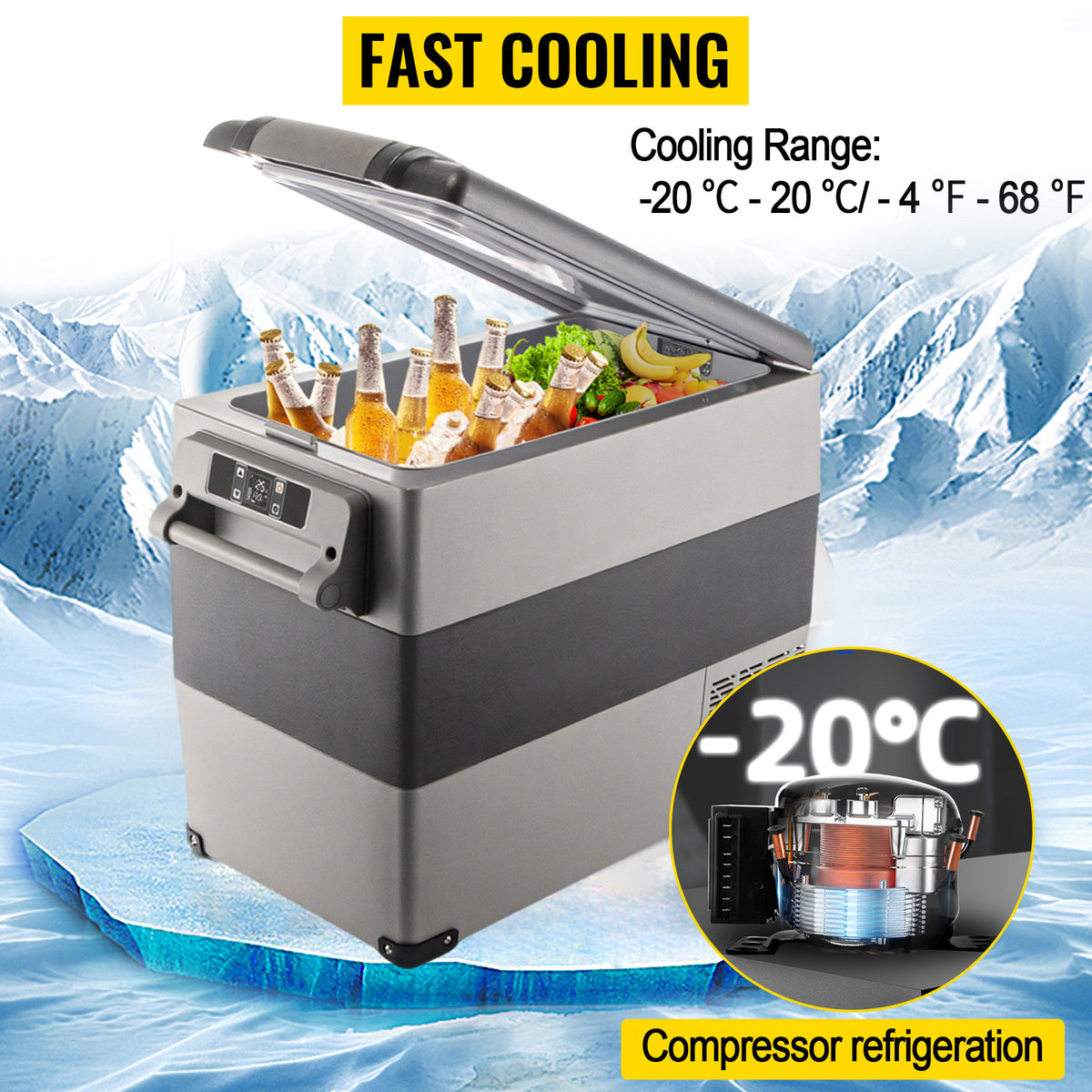 SucceBuy Portable Car Refrigerator & Freezer – 20L-55L, 12V/24V Compressor Cooler for Camping & Travel