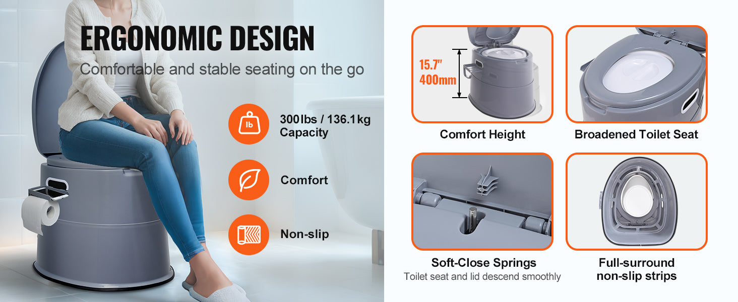 SucceBuy Portable Toilet for Camping — 1.3 Gal Detachable Bucket, 300 lb Capacity, Odor-Seal Lid