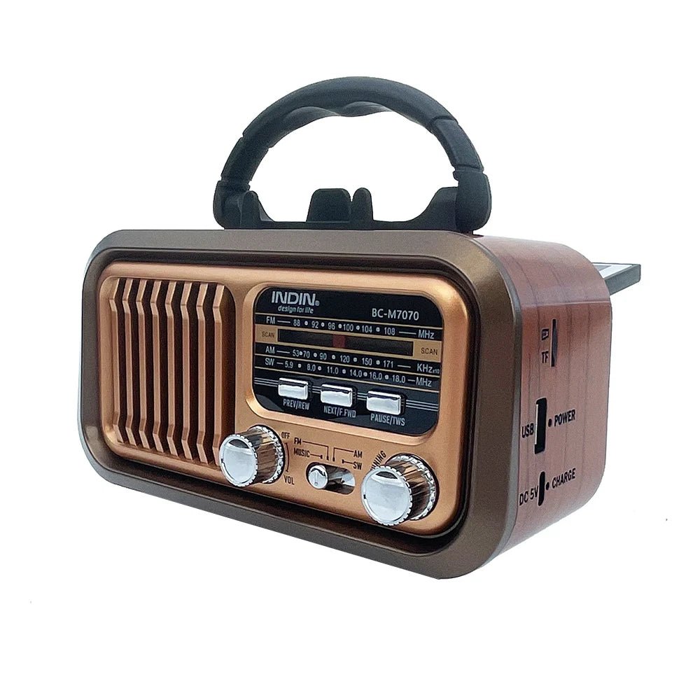 Portable Vintage Retro Radio — AM/FM/SW, Bluetooth, Solar & Battery Powered with Phone Stand - Authority Asset Brand