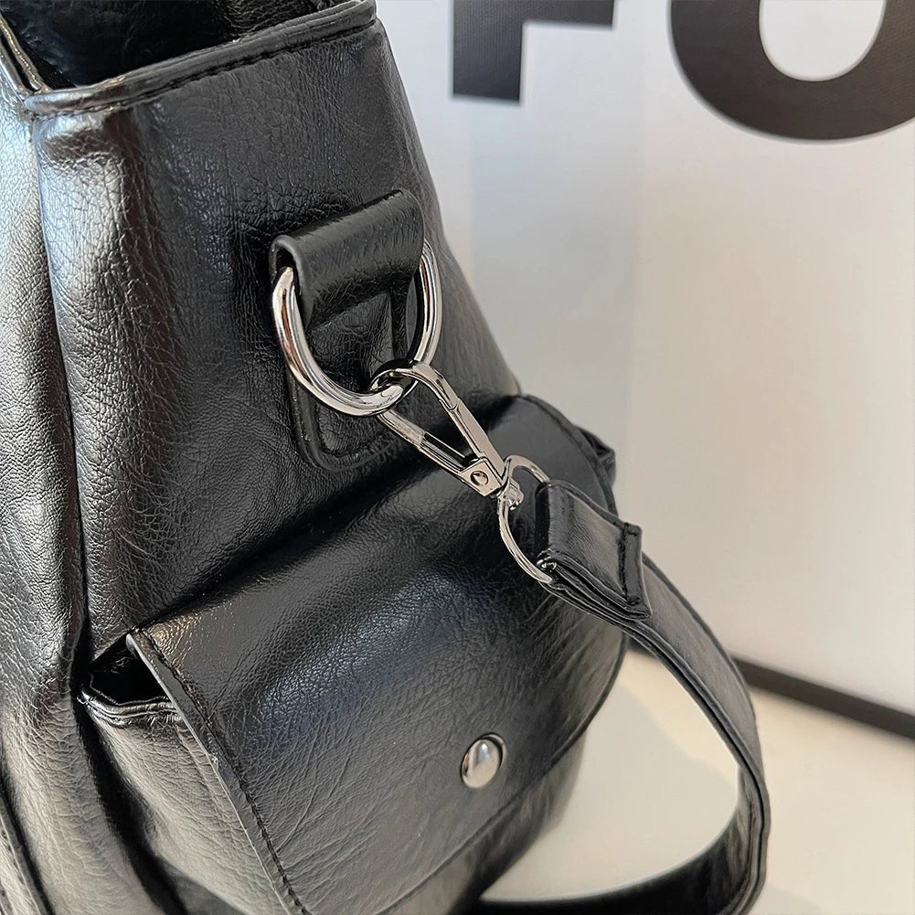 PU Leather Tote Bag with Zipper for Women — Multi-Pocket Shoulder Bag, Retro Crossbody Handbag - Authority Asset Brand
