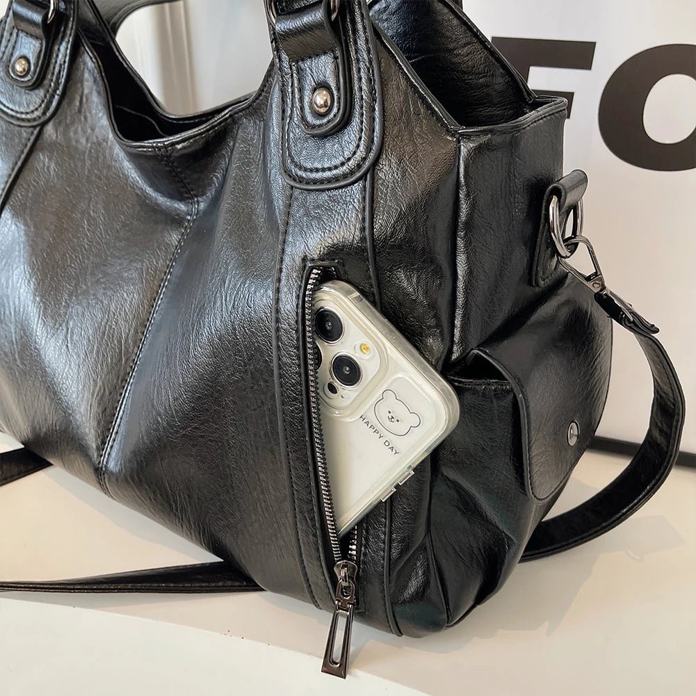 PU Leather Tote Bag with Zipper for Women — Multi-Pocket Shoulder Bag, Retro Crossbody Handbag - Authority Asset Brand