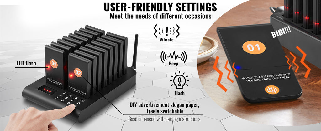 Wireless Restaurant Pager System — Guest Calling Beepers with Vibration & Flashing