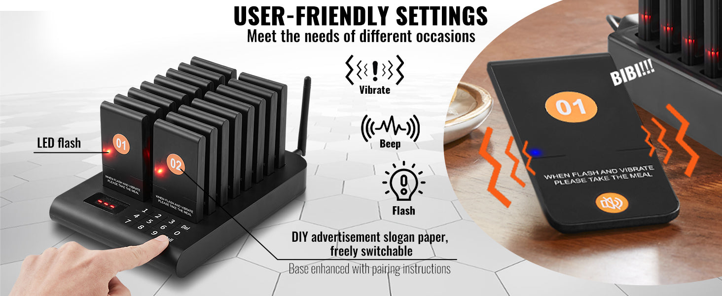 Wireless Restaurant Pager System — Guest Calling Beepers with Vibration & Flashing