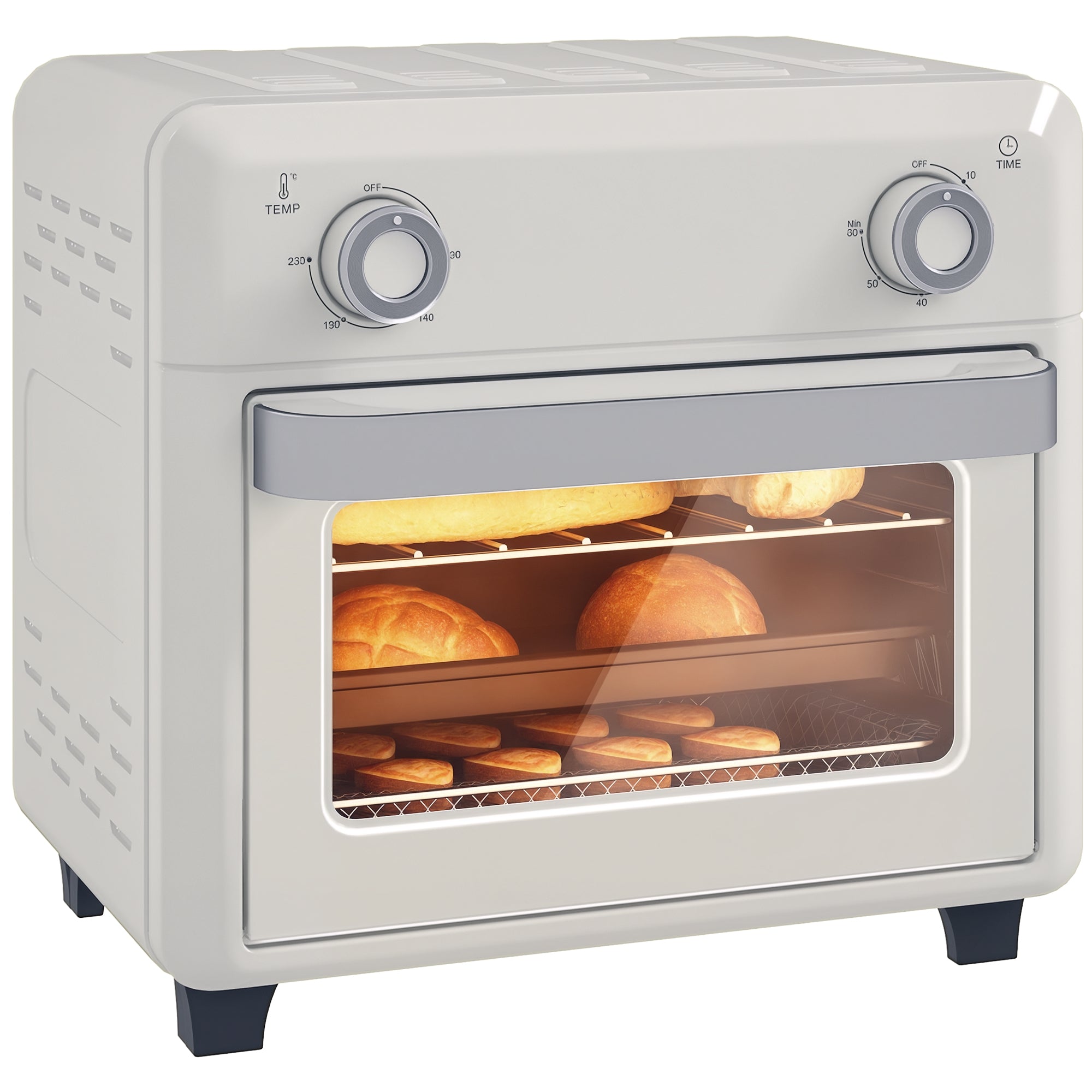 HOMCOM 10L Mini Hot Air Oven & Oil-Free Deep Fryer – 60-Min Timer, 80-230°C, Plate & Baking Grid, Cream
