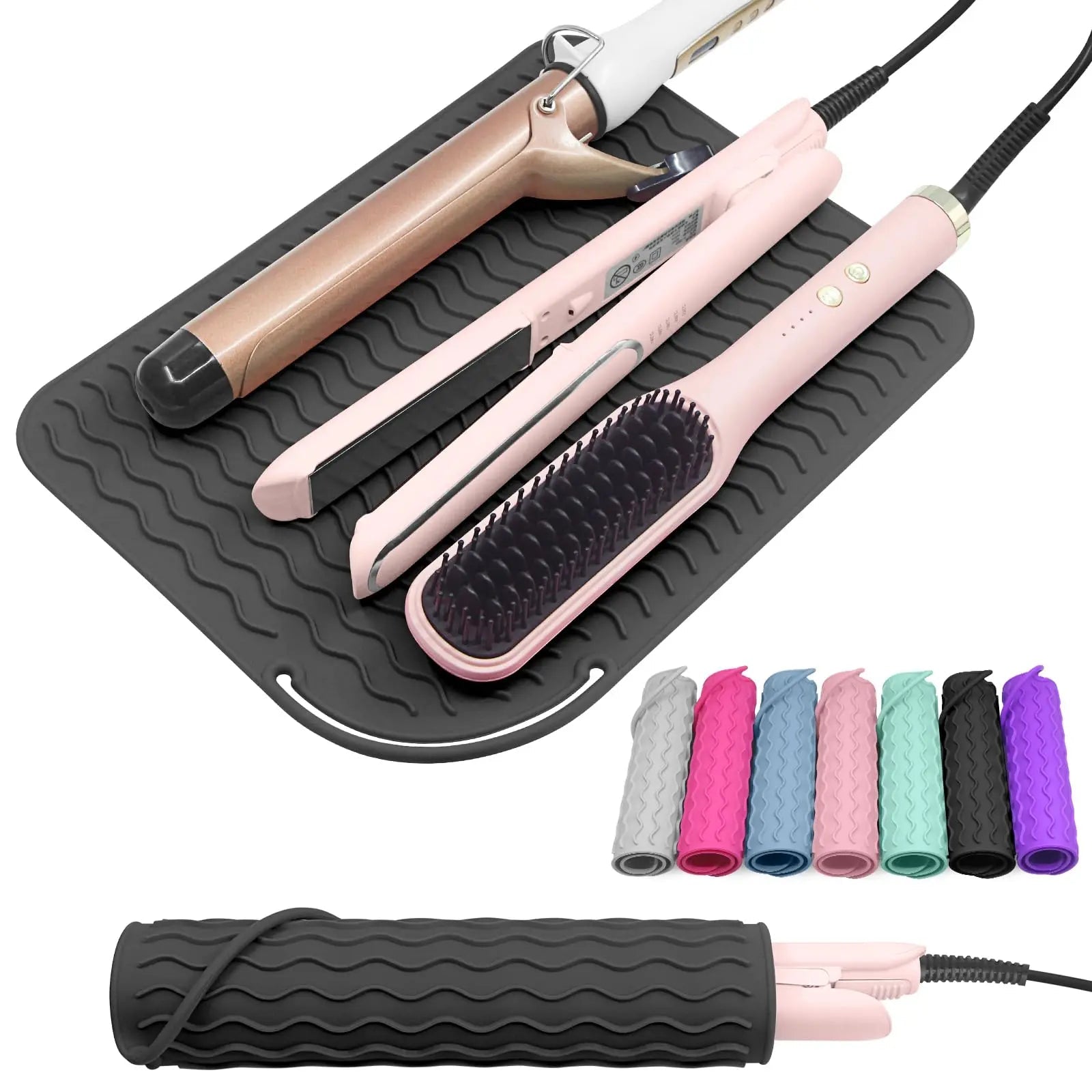Silicone Heat Resistant Mat for Hair Tools — Flat Iron, Curling Wand & Straightener Pad, Travel-Friendly - Authority Asset Brand