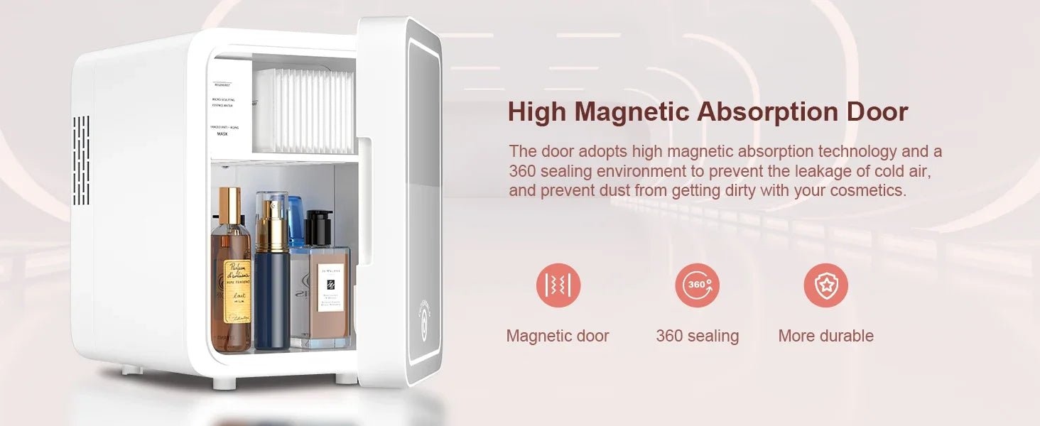 Skincare Fridge with Dimmable LED Light Mirror — 4L Makeup Mini Fridge for Bedroom & Car - Authority Asset Brand